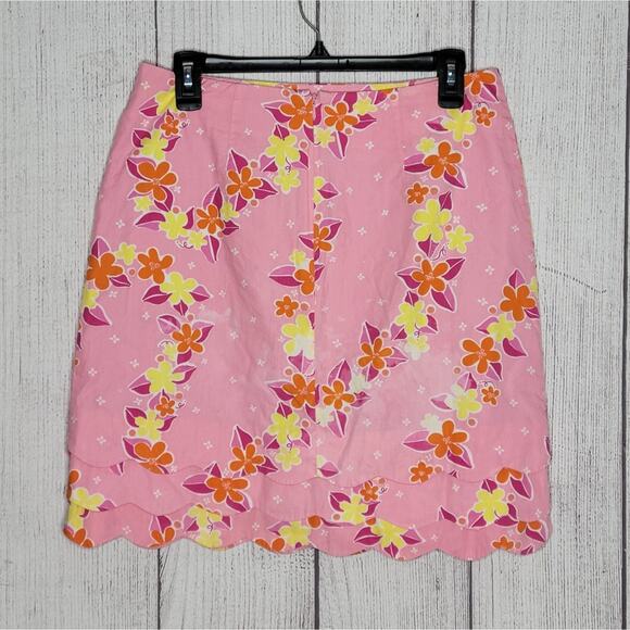 Lilly Pulitzer White Label Y2K Pink Floral Summer Skirt with Scalloped Hem, sz 6 - Picture 2 of 4